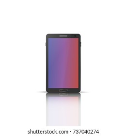 Photo realistic mobile phone with a mirror reflection, isolated on white background. Front side. Element for design of digital devices, vector illustration.