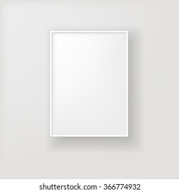 Photo realistic picture white frame design for A4 / A3 image or text - vertical, portrait - gray background Eps 10 vector illustration