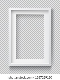 Photo Realistic Square White Blank Picture Frame, hanging on a Wall from the Front. 
3d mockup isolated on transparent background. 
Graphic style template.
Vector illustration