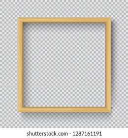 Photo Realistic Square Wood Blank Picture Frame, hanging on a Wall from the Front. 
3d mockup isolated on transparent background. 
Graphic style template.
Vector illustration