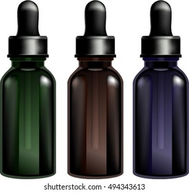 Photo realistic. three different colours liquid bottle. vector