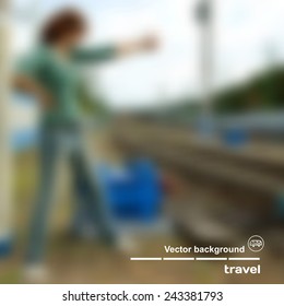 Photo realistic vector background with blurred person on the theme of travel