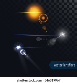 Photo realistic vector lens flares lights and glow isolated on the alpha style background. 