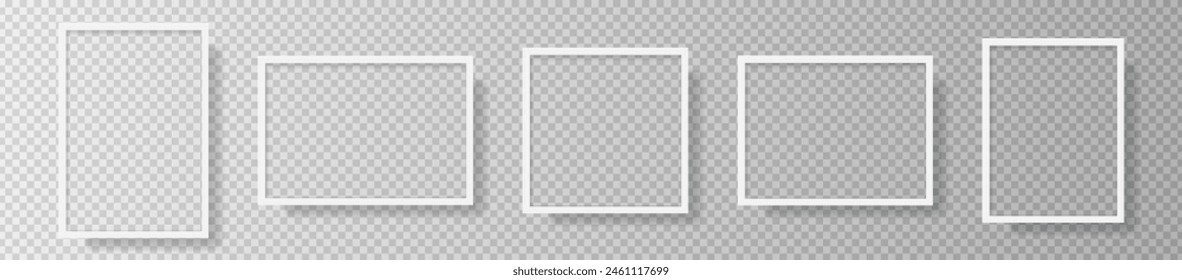 Photo Realistic White Blank Picture Frame, hanging on a Wall from the Front. mockup isolated on transparent background. Graphic style template. Vector illustration