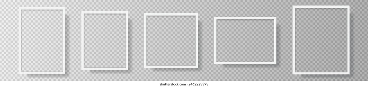 Photo Realistic White Blank Picture Frame, hanging on a Wall from the Front. mockup isolated on transparent background. Graphic style template. Vector illustration