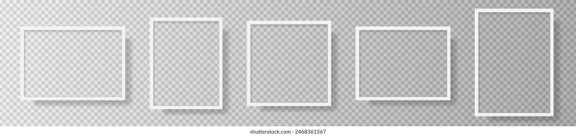 Photo Realistic White Blank Picture Frame, hanging on a Wall from the Front. mockup isolated on transparent background. Graphic style template. Vector illustration