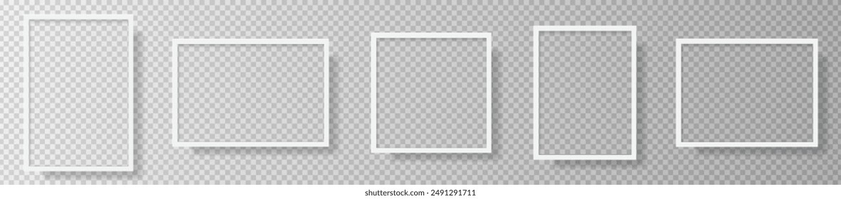 Photo Realistic White Blank Picture Frame, hanging on a Wall from the Front. mockup isolated on transparent background. Graphic style template. Vector illustration