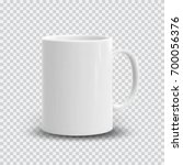 Photo realistic white cup isolated on plaid transparent background. Vector template for mock up. Drink mug vector illustration for your design and business