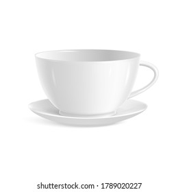 Photo realistic white cup isolated on white background. Vector template for mock up. 