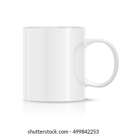 Photo realistic white cup isolated on the white background. Design Template for Mock Up. Vector illustration.
