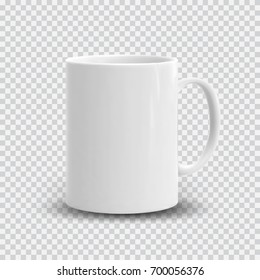 Photo Realistic White Cup Isolated On Plaid Transparent Background. Vector Template For Mock Up. Drink Mug Vector Illustration For Your Design And Business