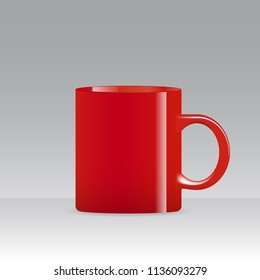Photo realistic white cup mug isolated on the white background. Template for Design Mock Up. Vector illustration. 