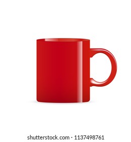 Photo realistic white cup mug isolated on the white background. Template for Design Mock Up. Vector illustration. 