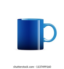 Photo realistic white cup mug isolated on the white background. Template for Design Mock Up. Vector illustration. 