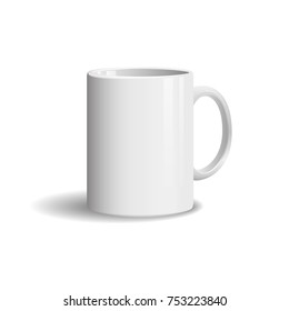 Photo realistic white cup on white background. Design Mock Up Template for your logo. Vector illustration