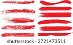 Photo red grunge lines, brush strokes oil paint isolated on white background

