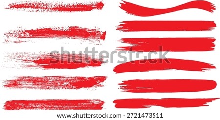 Photo red grunge lines, brush strokes oil paint isolated on white background

