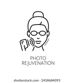 Photo rejuvenation icon. Face care, cosmetology sign of non-invasive cosmetic procedure using light therapy to improve skin tone, reduce wrinkles, and treat sun damage, promoting radiant complexion