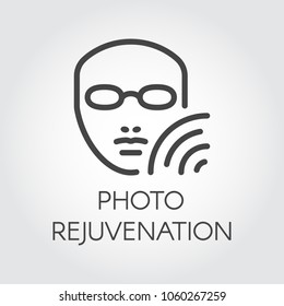 Photo Rejuvenation Line Icon. Abstract Human Portrait. Cosmetology, Skincare, Healthcare Treatment Concept. Contour Of Face. Graphic Outline Label. Vector Illustration