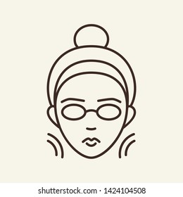 Photo Rejuvenation Line Icon. Female Face, Eyewear, Woman. Beauty Care Concept. Vector Illustration Can Be Used For Topics Like Cosmetology, Solarium, Beauty Salon