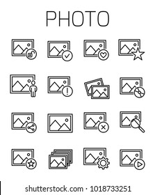 Photo related vector icon set. Well-crafted sign in thin line style with editable stroke. Vector symbols isolated on a white background. Simple pictograms.