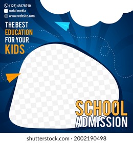 Photo replace template school admission banner website social media the best education for your kids text with sunburst background illustration