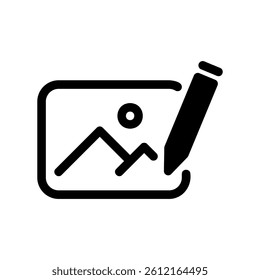 Photo Retouching Symbol with Mountains Sun and Editing Tool Design