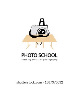 Photo school logo. Photo Studio logo. Learning photography funny illustration