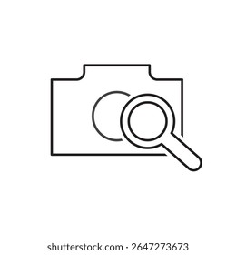 Photo search icon with camera and magnifying glass