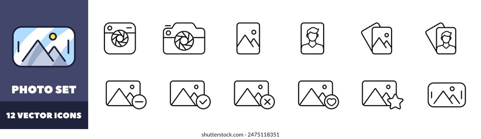 Iconos del conjunto de fotos. Iconos de cámara. Estilo lineal. Iconos vectoriales.