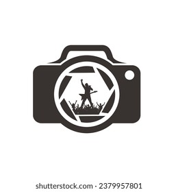 photo shoot on live music with simple camera, simple flat vector.