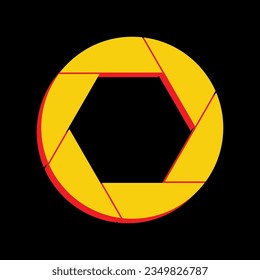 Photo sign illustration. 3D Extruded Yellow Icon with Red Sides a Black background. Illustration.