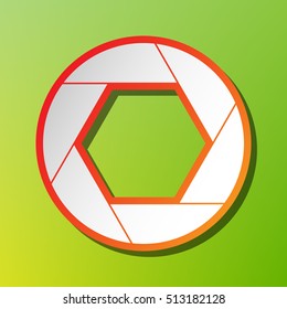 Photo sign illustration. Contrast icon with reddish stroke on green backgound.