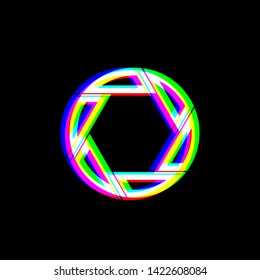 Photo sign illustration. Red, green and blue unfocused contour icon at black background. Illustration.