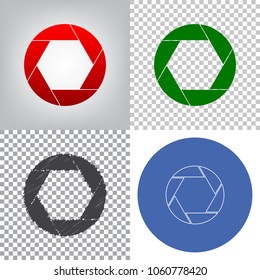 Photo sign illustration. Vector. 4 styles. Red gradient in radial lighted background, green flat and gray scribble icons on transparent and linear one in blue circle.