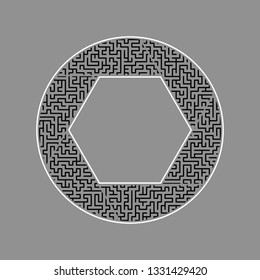 Photo sign illustration. Vector. Black maze filled icon with white border at gray background.