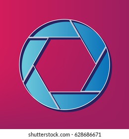 Photo sign illustration. Vector. Blue 3d printed icon on magenta background.