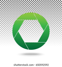 Photo sign illustration. Vector. Green gradient icon with shadow at bottom on transparent and white background.