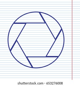 Photo sign illustration. Vector. Navy line icon on notebook paper as background with red line for field.