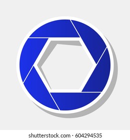 Photo sign illustration. Vector. New year bluish icon with outside stroke and gray shadow on light gray background.