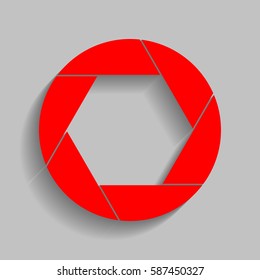 Photo sign illustration. Vector. Red icon with soft shadow on gray background.