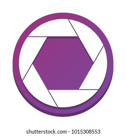 Photo sign illustration. Vector. White icon with flat shadow on purpureus circle at white background. Isolated.