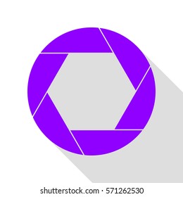 Photo sign illustration. Violet icon with flat style shadow path.