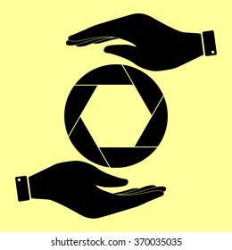 Photo sign. Save or protect symbol by hands.