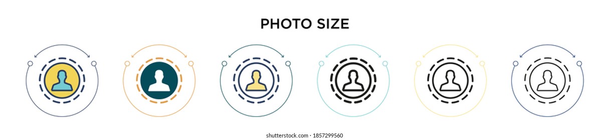 Photo size icon in filled, thin line, outline and stroke style. Vector illustration of two colored and black photo size vector icons designs can be used for mobile, ui, web