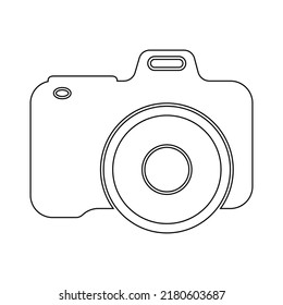 Photo SLR Camera Icon Front View Outlined Photography Flat Vector Studio Digital Black and White Symbol Logo Button Simple with Lens DSLR