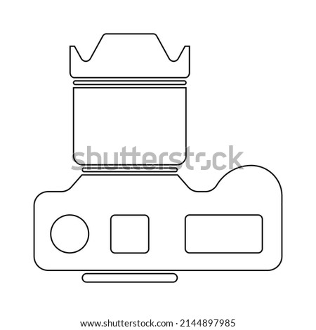 Photo SLR Camera Outlined Icon Top Down View Photography Flat Vector Isolated From Above Outlines Studio Digital Black and White Symbol Logo Button Simple with Lens
