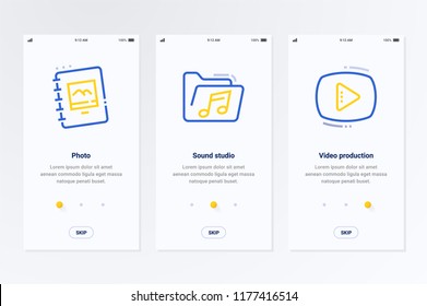 Photo, Sound studio, Video production Vertical Cards with strong metaphors. Template for website design.
