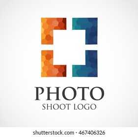 Photo square of shoot logo design vector template and abstract photography business symbol of company identity Logotype concept icon.