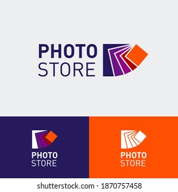 Photo Store logo. Photo bank icon. Color frames like helix. Logo can used for business, photo school, stock of pictures.